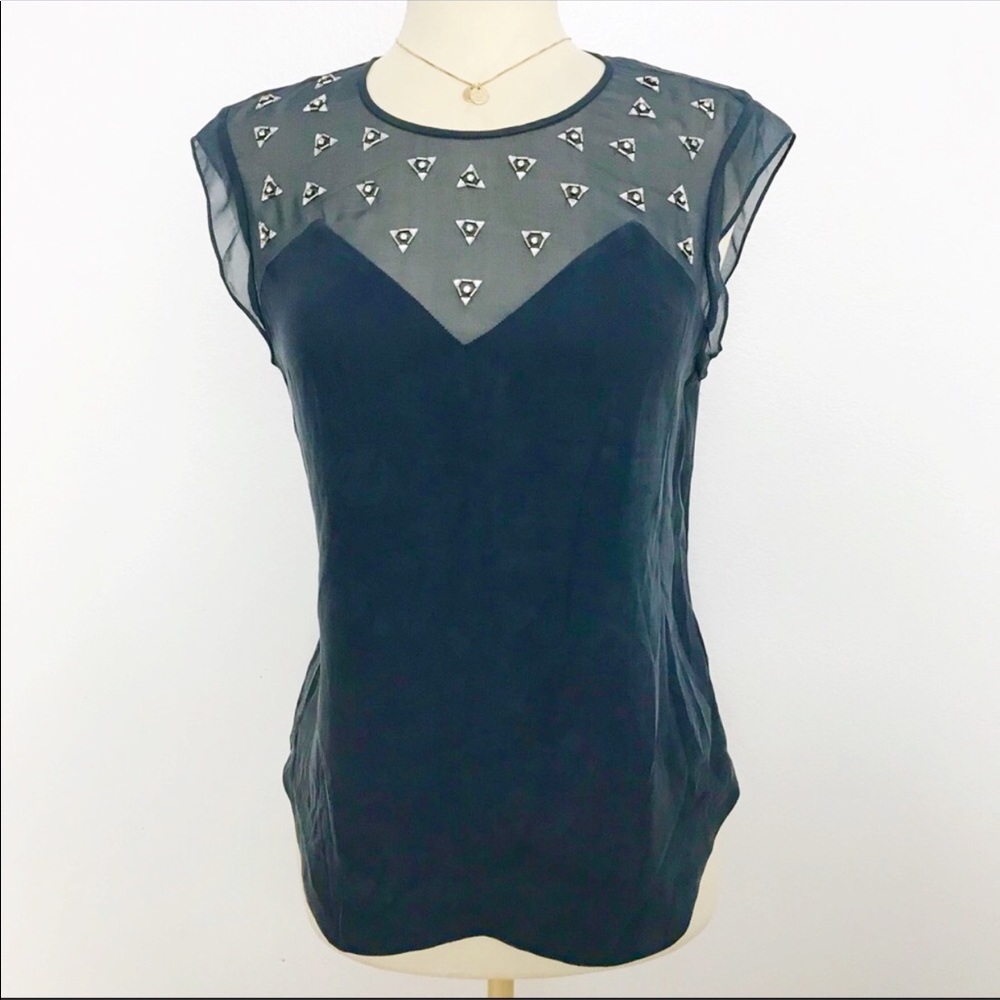 ANTHROPOLOGIE 100% silk bedazzled blouse